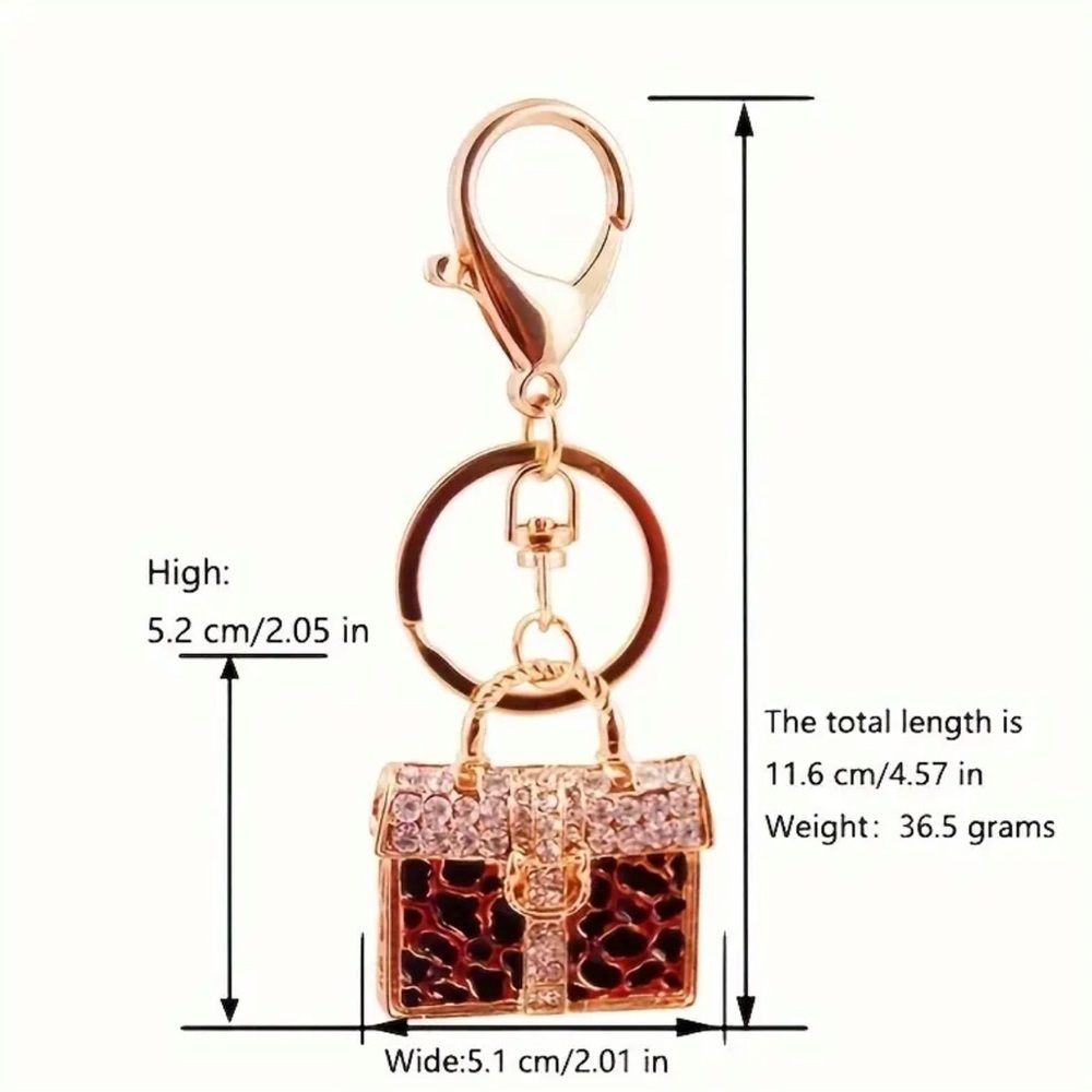 Bag Charm Gold red/black Leopard Print Purse Keychain - Picture 4 of 4